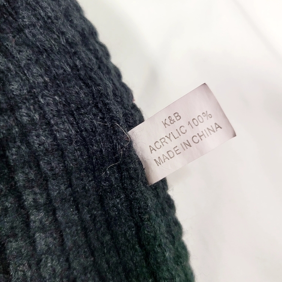 KB Ethos Men's Winter Hat Waffle Fleece Beanie Black/White Stripe - Picture 8 of 8